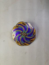 VINTAGE SIAM STERLING SILVER Enamel Round Brooch Pin 1.5" SIGNED