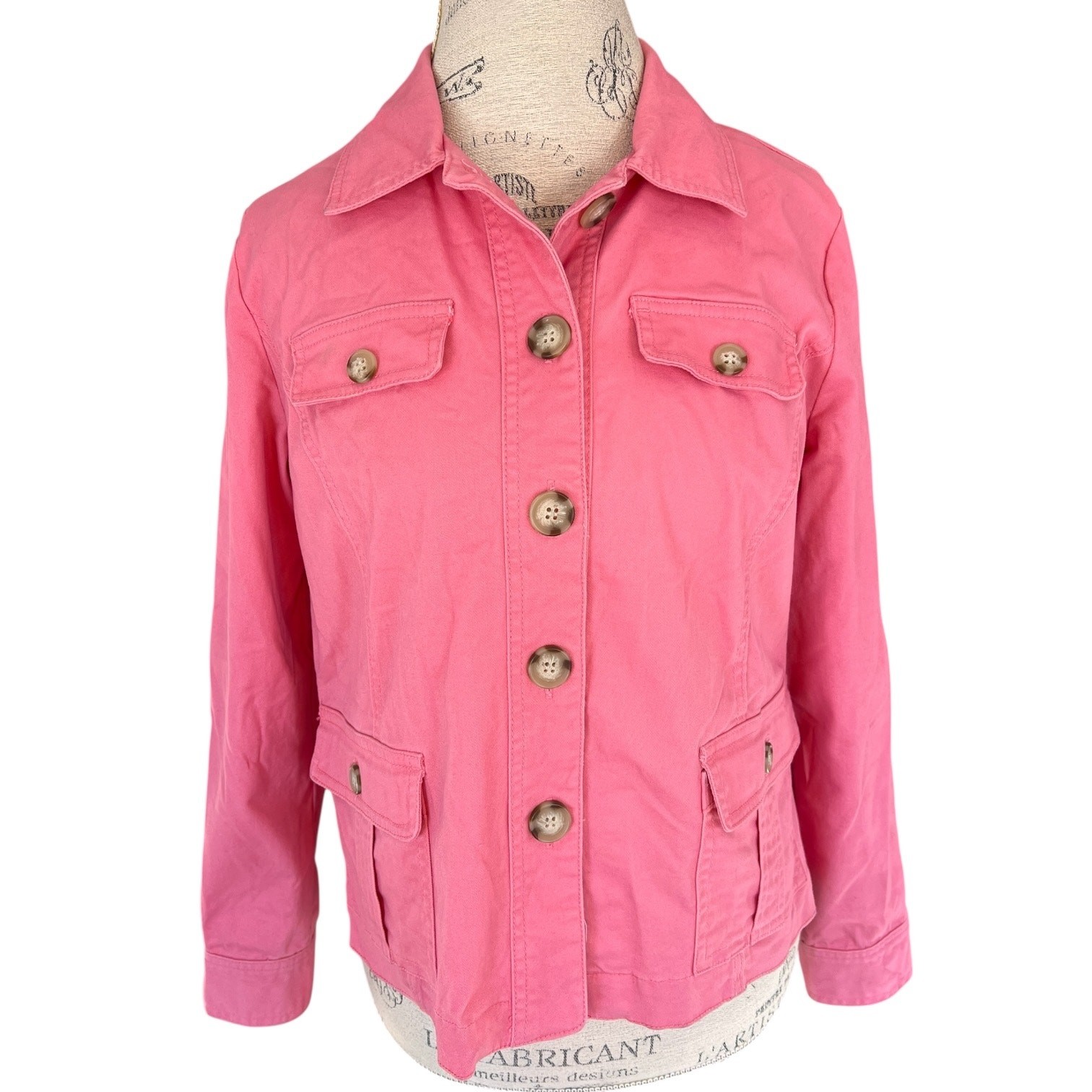 Appleseed’s Pink Button-Front Jacket | Women’s Petite Medium | Stretch Cotton