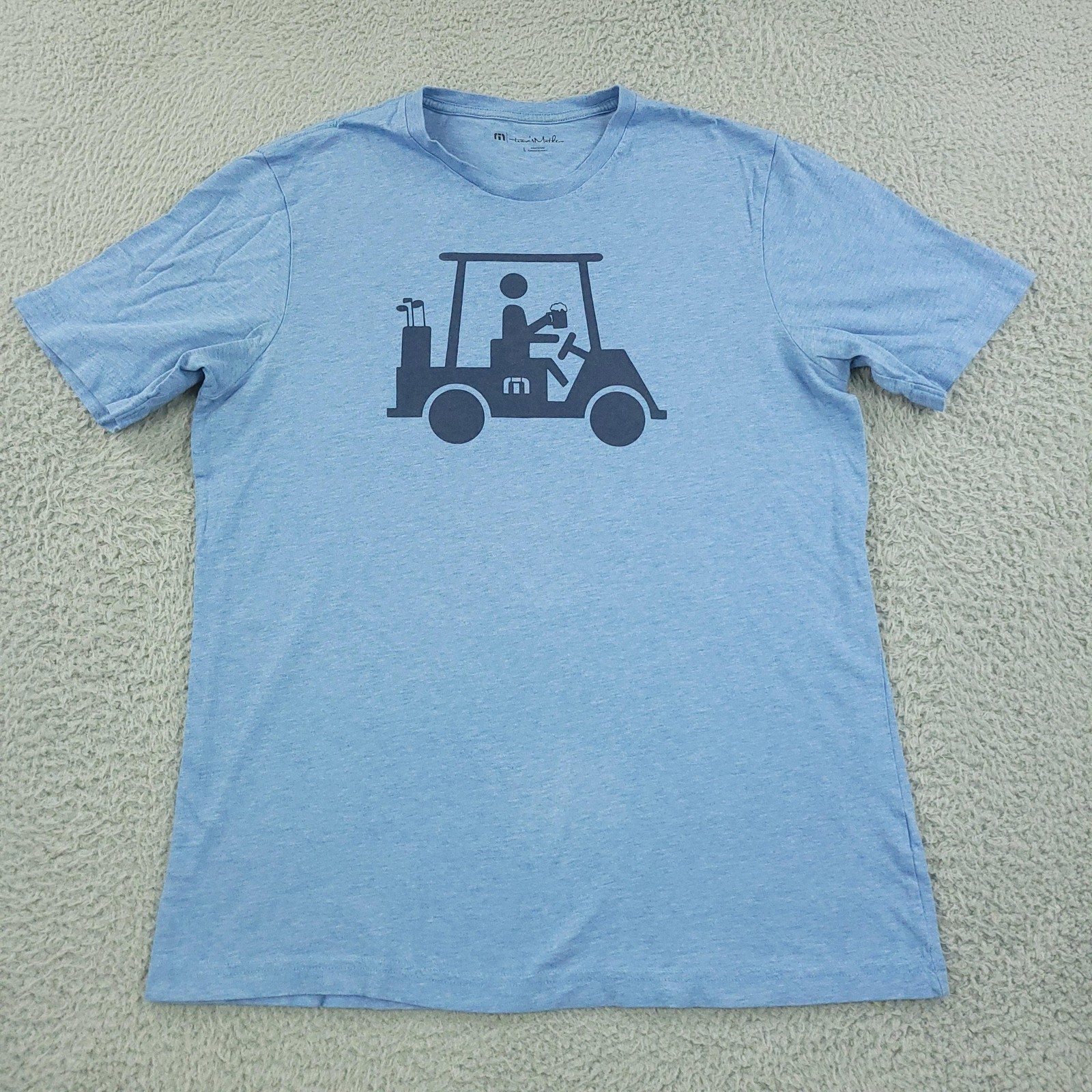 Travis Mathew Shirt Men Large Blue Golf Cart Beer Graphic Tee Pima Cotton Casual