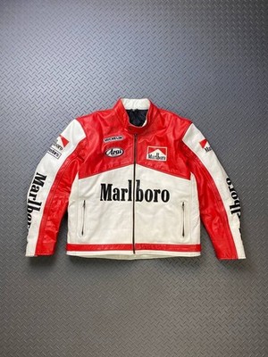 Marlboro Vintage Racing Jacket Red & White Edition Cowhide Leather Biker Jacket