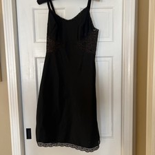 1950  s BARBIZON CONTURA Tafredda Full Slip Black W/ Stretch Lace Size 14