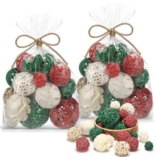  2 Pack Decorative Balls Potpourri Bowl Filler Decor Natural Red, Green, White
