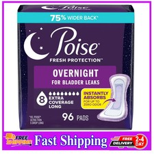 Poise Overnight Incontinence Pads 8 Drop Extra Coverage 96 Count 4 Packs of 24