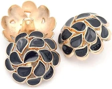 5 Pcs Flower Pattern Metal Round Button Vintage for Sewing 22mm, Black 