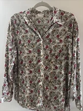 Bobbie Brooks Women's Button-Down Long Sleeve Shirt Size L, Paisley, Multicolor