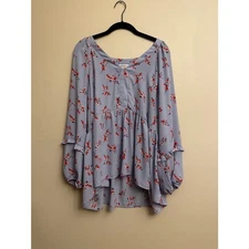 Counterparts Floral Peplum Blouse XL – Lavender Ruffle Sleeve High Low Top