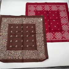 Vintage Paris Accessories Vibrant Brown  Dark Red Paisley Lot of 2 Bandana Set