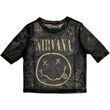 * Nirvana Happy Face Logo Mesh Crop Top Ladies Woman Official Licensed T-shirt *