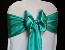 100 Teal Satin Chair Cover Sash Bows 6" x 108" Banquet Wedding Made in USA