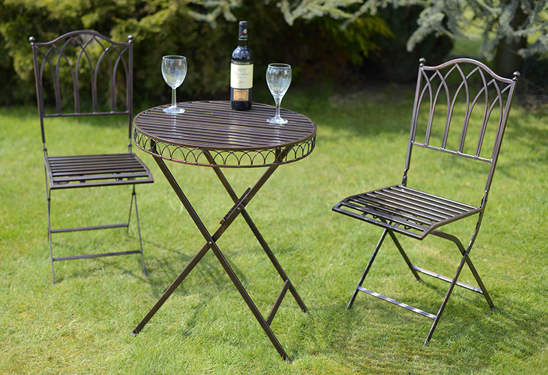 Versailles Style Folding Metal Bistro Set in Antique Bronze Finish