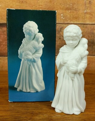 SHEPHERD BOY w/ Lamb Porcelain Figure White~AVON Nativity Collectibles Box