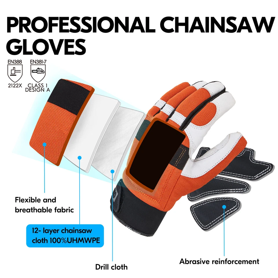 Vgo 1Pair Chainsaw Work Gloves Saw Protection on Left Hand Back (Orange, GA8912) - Image 3 of 4