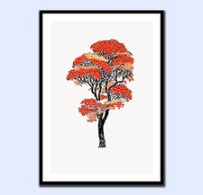 JAPANESE AUTUMN TREE VINTAGE STYLE Art print chilled relaxation wall prints A4