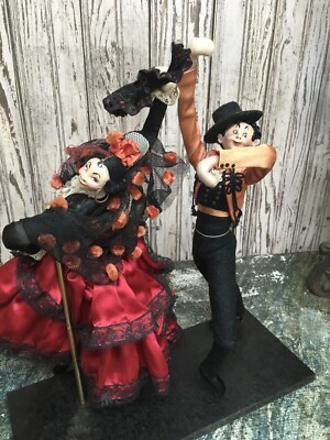 Pair Of Antique Dolls Spanish Dancers Hand painted Faces Tulle Dress #13