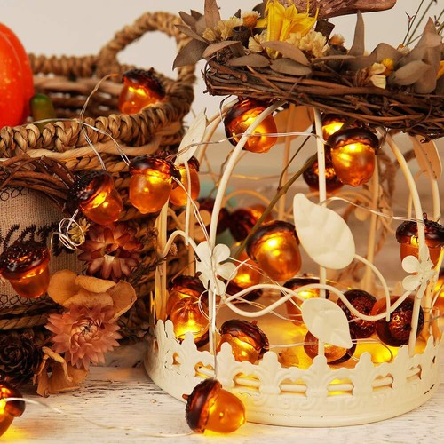 BOHON 3D Acorn Fall Decor Harvest String Lights Battery Powered with Remote a - Picture 2 of 5