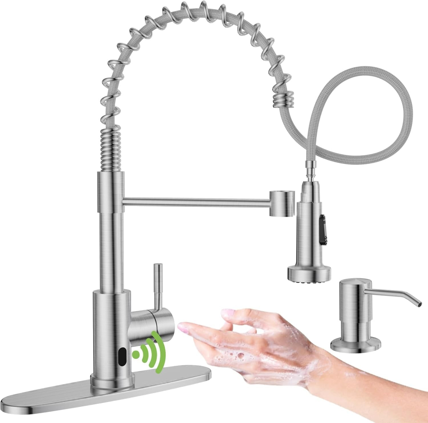 Touchless Kitchen Faucet with Soap Dispenser & Pull Down Sprayer, Brushed Nickel
