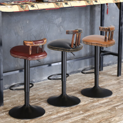 2X Industrial Leather Bar Stools Kitchen Breakfast Chairs Vintage