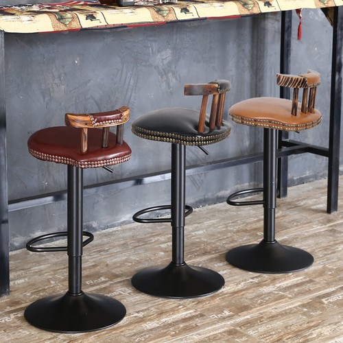 2X Industrial Leather Bar Stools Kitchen Breakfast Chairs Vintage Wood