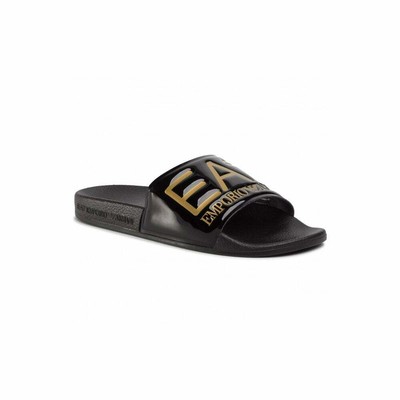 black and gold armani sliders