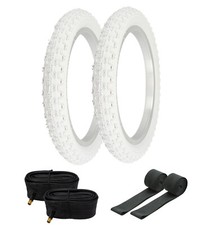 BICYCLE PRO TIRE BUNDLE W/ 16" X 2.125 ALL WHITE BMX TIRES,TUBES  RIMSTRIP