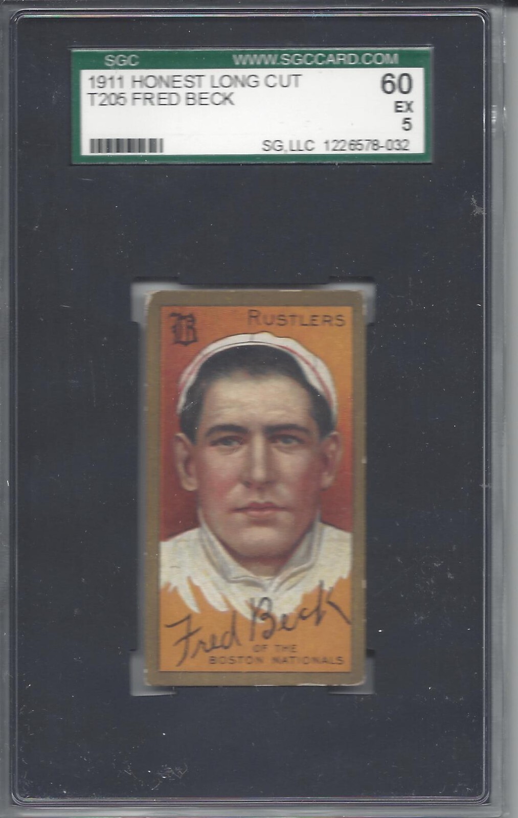 1911 T205 baseball card Fred Beck Boston Rustlers (Braves) SGC 5 Honest Long Cut