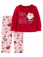 Carters Infant  Toddler Girls Red Santas Bestie Christmas Holiday Pajamas 12M