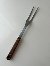 Vintage ACE Stainless Steel Carving Fork Wood Riveted Handle 11.5" Made in USA