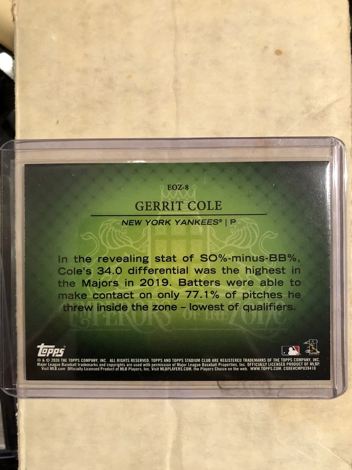 2020 Topps Stadium Club Gerrit Cole Emperors of the Zone #EOZ-8 Yankees - Image 2 of 2