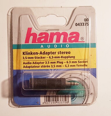 Klinken Adapter stereo HAMA Audio 43375 3,5mm Stecker zu 6,3mm Kupplung Plug NEU