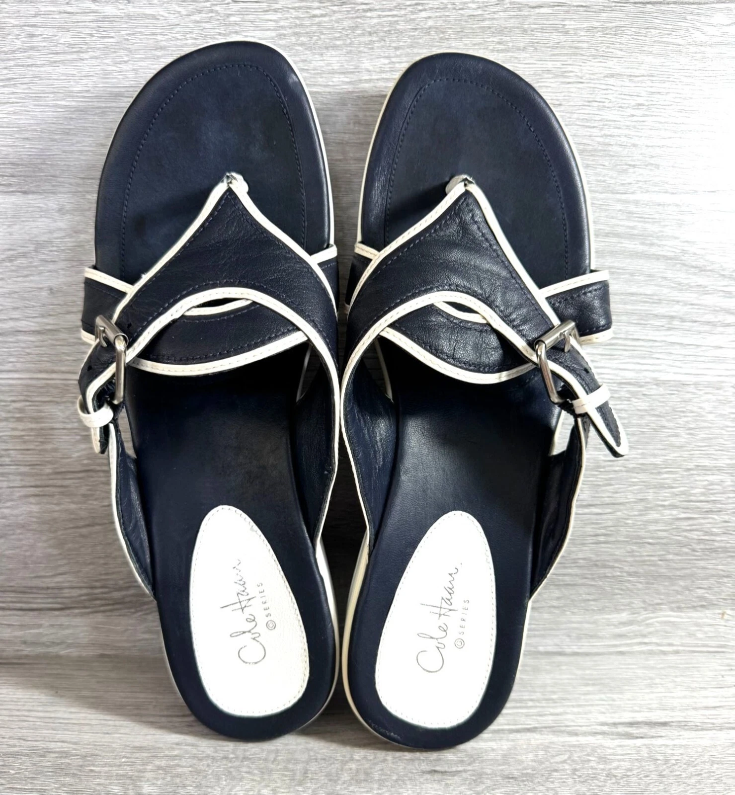 NIKE Sandali donna Cole Haan blu navy e bianchi con zeppa e cinturini regolabili taglia 10B