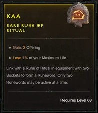 DIABLO 4 IV Lord Of Hatred Season Eternal KAA Rare Rune Of Invocation Softcore