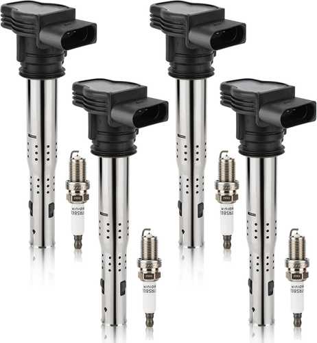 Ignition Coil & Double Iridium Spark Plug Set for Audi, VW - 4pcs Pack