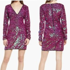 Sho by Tadashi Shoji Long Sleeve Pink Iridescent Sequin Dress NWT