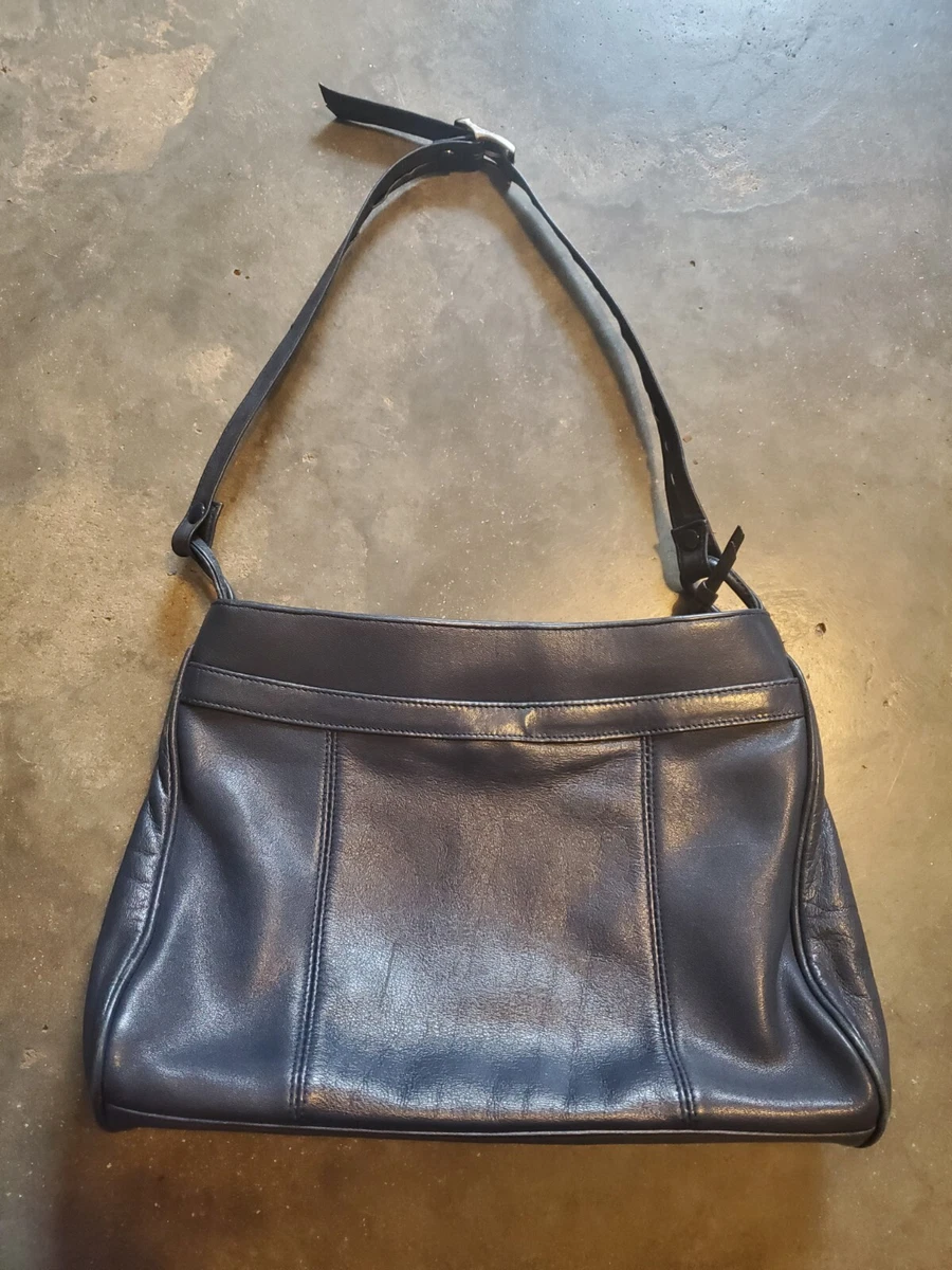 Vintage LISA LOREN Dark Blue Soft NAPPA LEATHER SHOULDER BAG PURSE 11