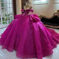 Sparkling Quinceanera Dress Off Shoulder Crystal Decal Lace Bow Party Ball Gowns