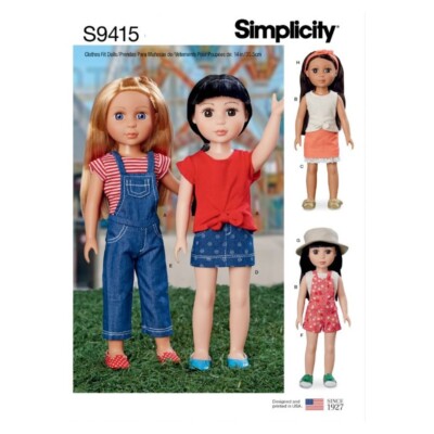 Simplicity Schnittmuster S9415 Kleidung für 14 Zoll Puppe inklusive Oberteil Rock Overall