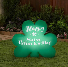 3.5' Self-Inflatable Lighted "Happy St. Patrick's Day" Shamrock Yard Decoration