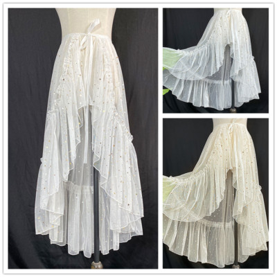 Ruffles Lolita Lady Mesh Lace Wrap Skirt Sheer One Piece Girl Shiny Tulle Casual
