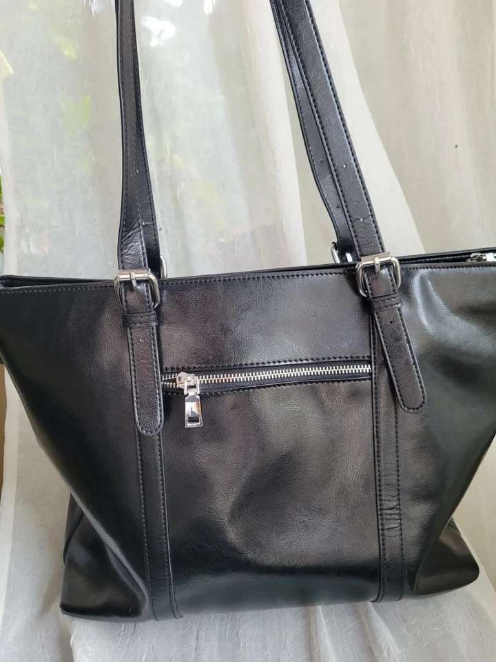 BOSTANTEN Women Leather Laptop Tote Office Shoulder Handbag Vintage C-black  - Image 2 of 4