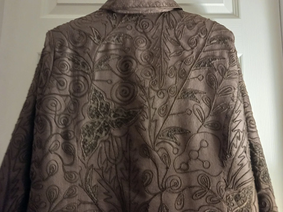 Jaqueta ANAGE 100% Seda BRONZE XL Botões de Strass em Relevo Formal - Imagem 4 de 4