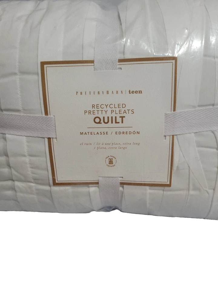 Pottery Barn Teen Pretty Pleats Recycled Microfiber Quilt XL Twin  White  NEW    - Image 3 of 4