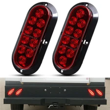 2X 6" Oval Stop LED Turn Tail Brake Stop Light Red DRL Trailer Truck RV 12V US