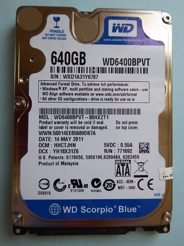 Western Digital WD6400BPVT-80HXZT1 | DMC: HHCTJHN | 14 MAY 2011 | 640 GB