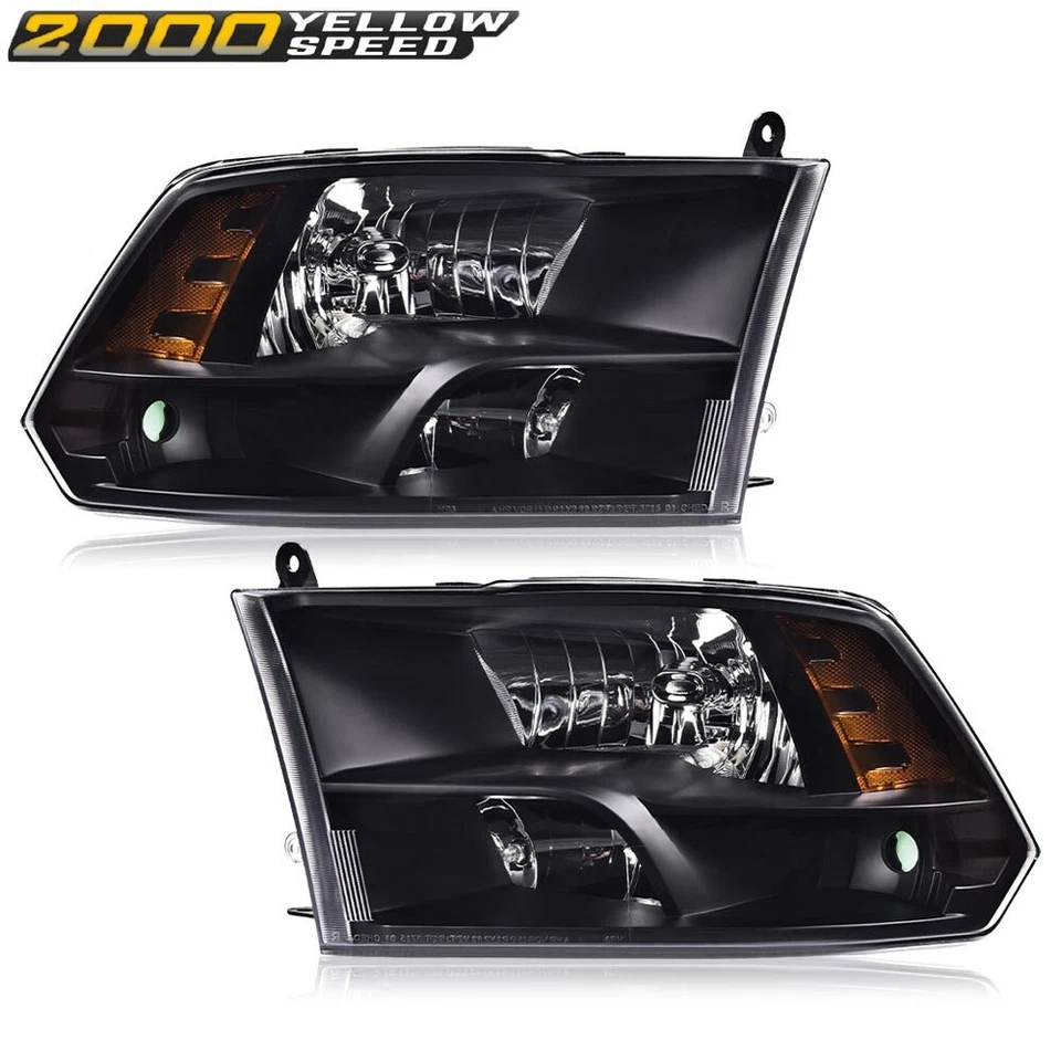 Fit For 2009-2012 Ram 1500 2500 3500 Black Housing Amber Corner Headlights Pair Foto 2 de 4