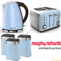 Morphy Richards Azure Blue Kettle-toaster Set + tea Coffee Sugar Canisters Set Morphy Richards Azure Blue Kettle-toaster Set + tea Coffee Sugar Canisters Set