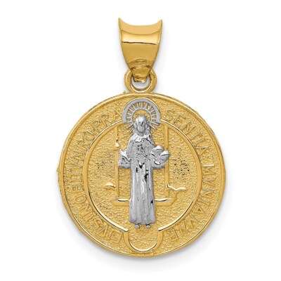 14k Bicolor Gold Kreis St. Benedikt Medaille Anhänger 1,54g für Mama