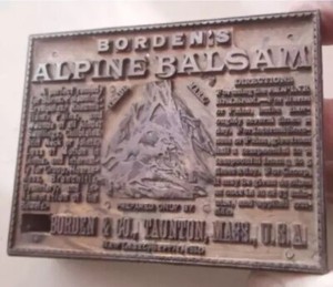 Antique Label Print Block Borden’s Alpine Balsam Medicine Apothecary