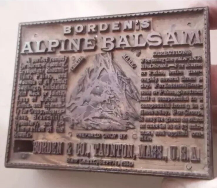 Antique Label Print Block Borden’s Alpine Balsam Medicine Apothecary
