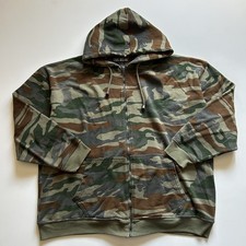 Vintage Woodland Camo Zip Up Hoodie Mens Size XL 90s Camouflage Sweatshirt Rare