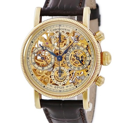 CHRONOSWISS Opus CH7521 18K Yellow Gold Chronograph Date Skeleton Blue Han